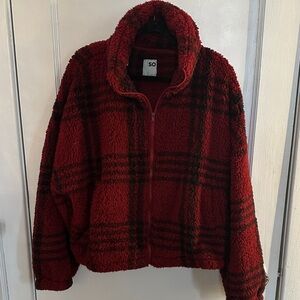 SO Red and Black Plaid Sherpa Jacket